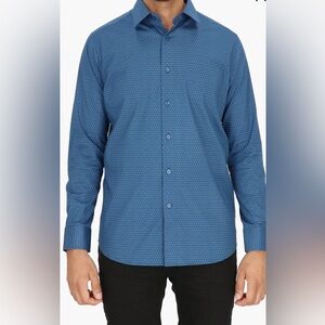 Scotch Soda‎ Modern Fit Blue Geometric Print Dress Shirt Size 17 43